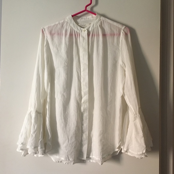 White Ramie + Cotton Bell Sleeve Victorian Boho Blouse S - Picture 5 of 11